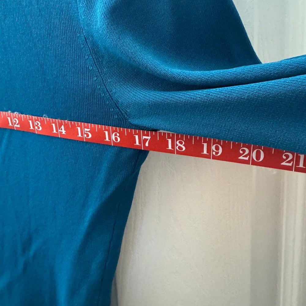 Y2K Versailles New York Teal Ribbed Knit Keyhole Ring Top Teal Blue Size Women M
